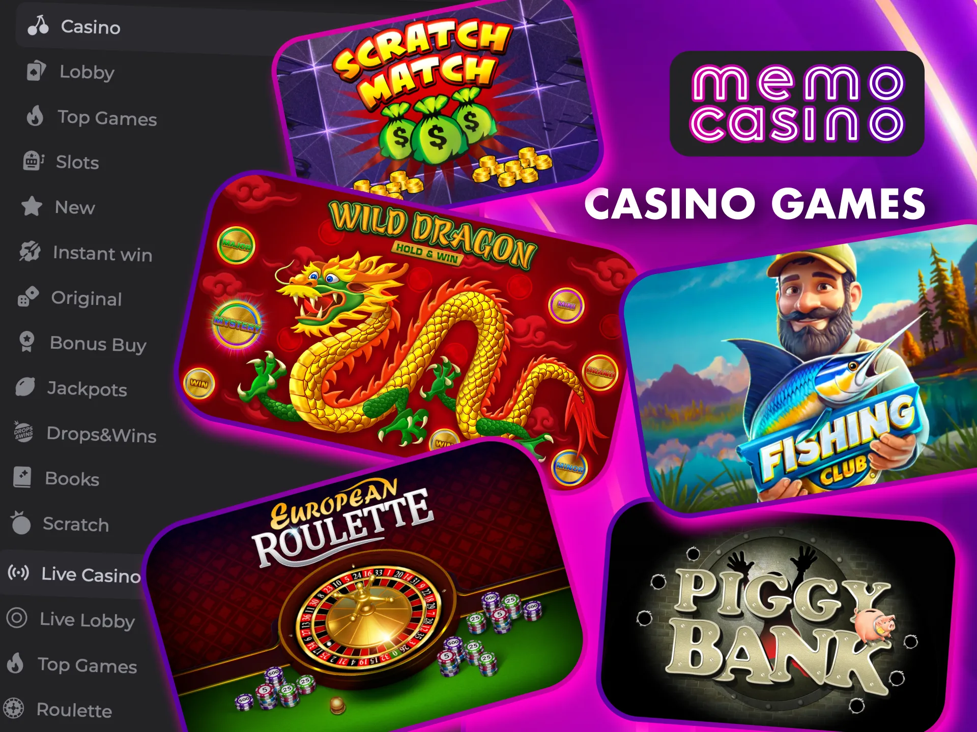 Play slots, scratch cards, jackpots, live casino, and book-themed games at Memo Casino.