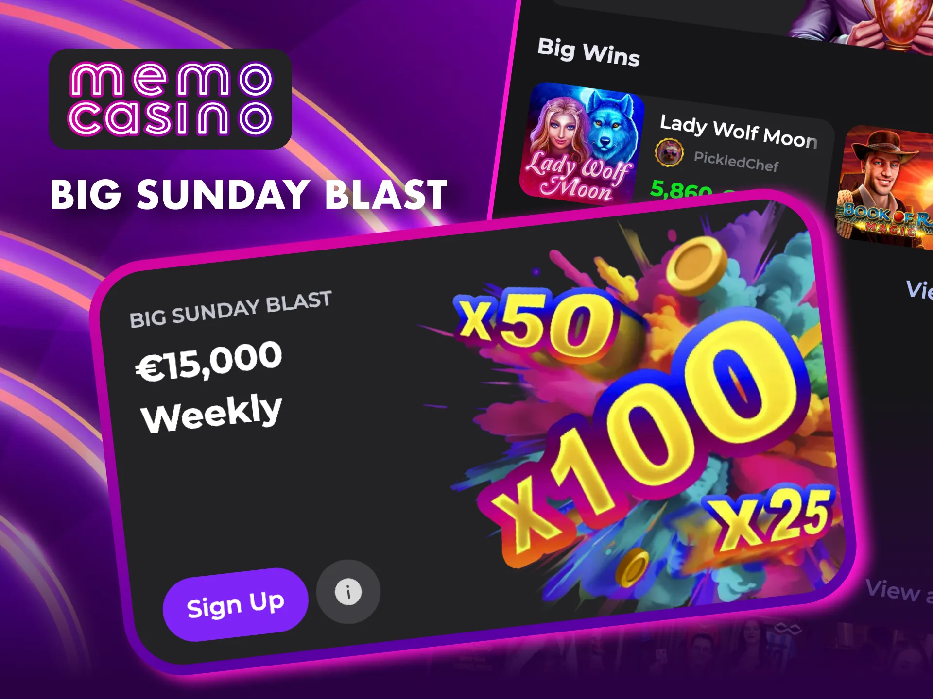 Win exciting rewards every Sunday in Memo Casino’s Big Sunday Blast.