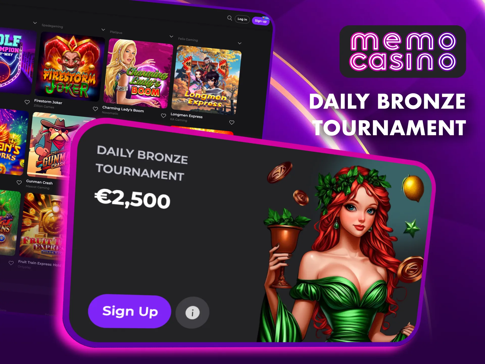 Test your luck and skill in Memo Casino’s Daily Bronze Tournament.