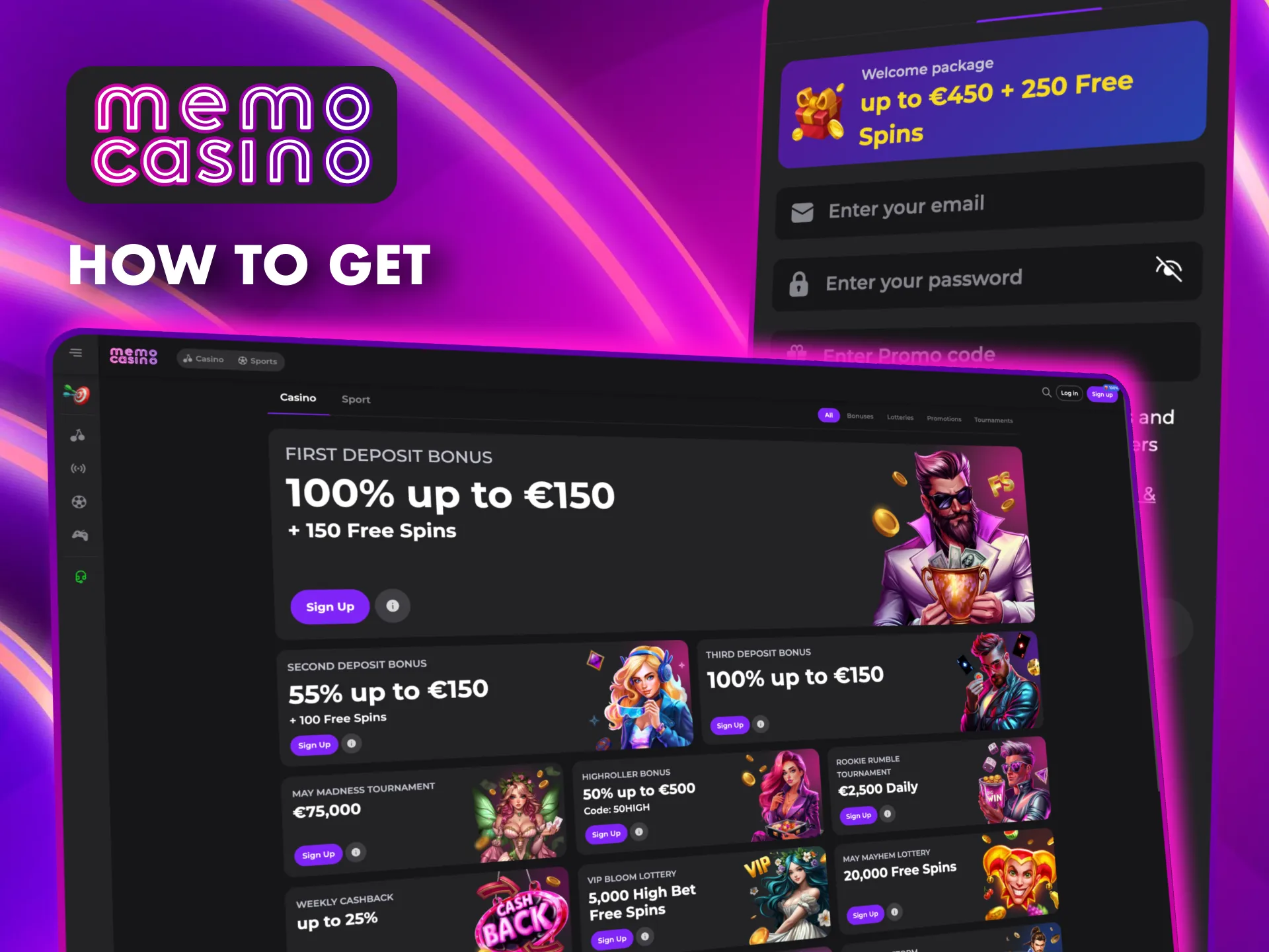 Start earning bonuses at Memo Casino UK by creating an account.