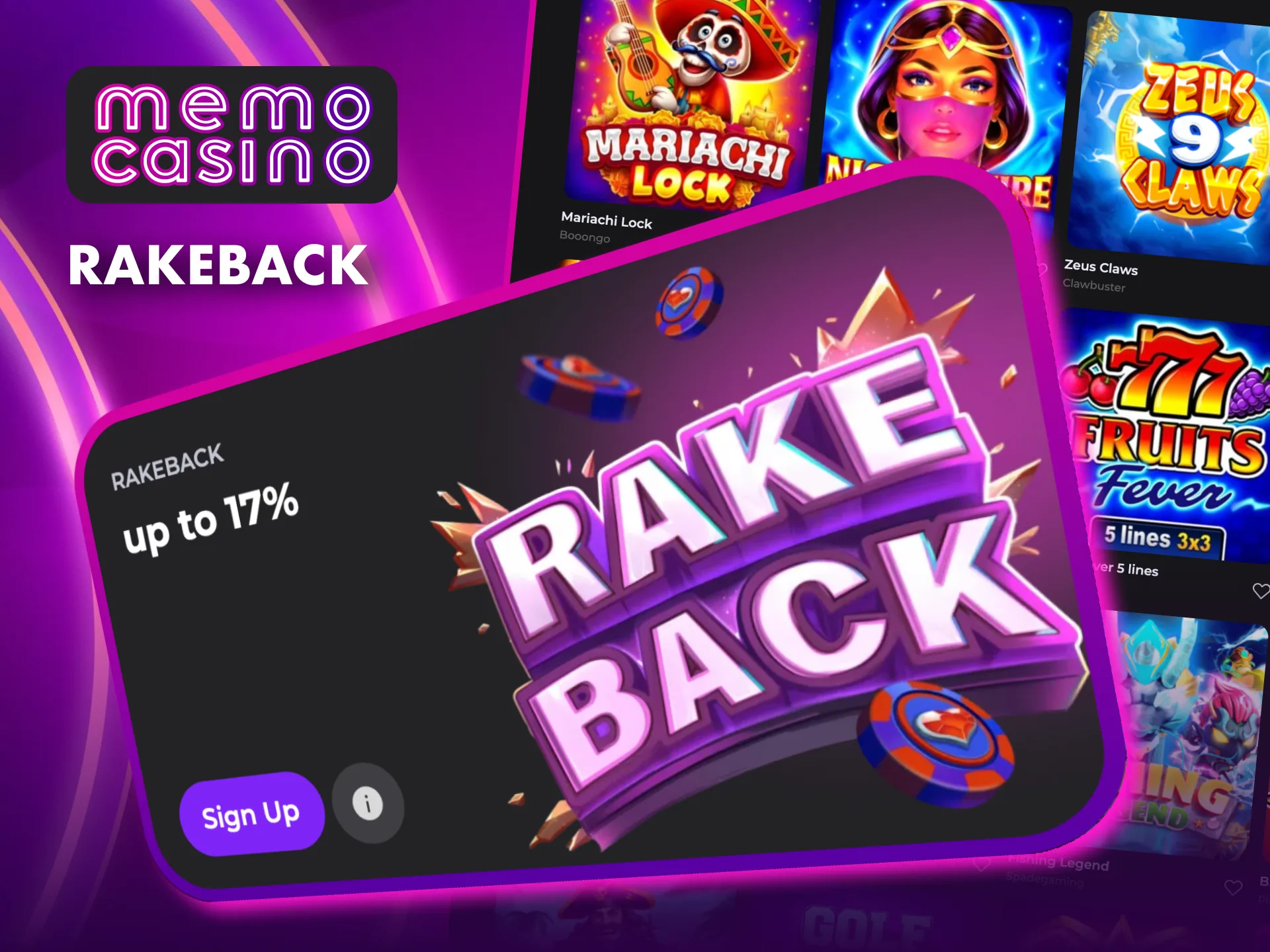 Stay active and maximize your rewards with Memo Casino’s VIP Rakeback program.